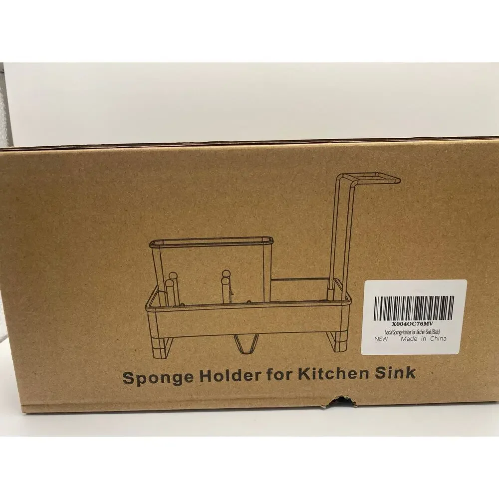Kitchen Sink Caddy Brush & Sponge Holder, Two Towel Racks Stainless Steel